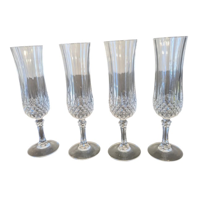1980s Cristal d'Arques Champagne Flutes Longchamp Set of 4 For Sale