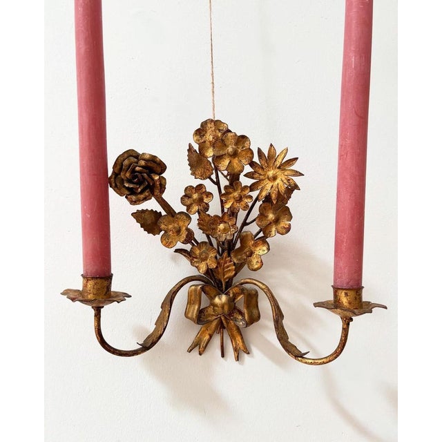 French Gilt Toleware Sconces, Set of 4 For Sale - Image 3 of 11