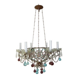 Maison Baguès Style Beaded Crystal Basket Blue Amethyst Chandelier For Sale