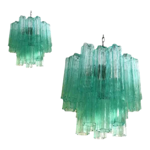 Pair of Contemporary Murano Glass Sputnik Green-Wather Chandelier