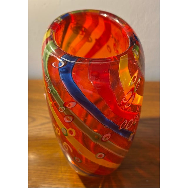 Murano-Millefiori Glass Vase. 7.5" long x 4.5" wide x 7.5 tall. This red Murano art glass vase is a true masterpiece that...