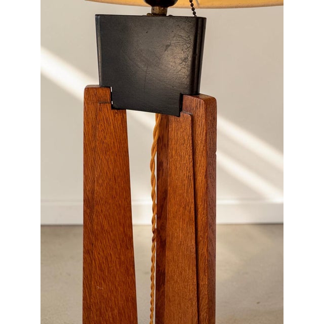 Black Vintage Art Deco Floor Lamp in Oak, 1930s For Sale - Image 8 of 11