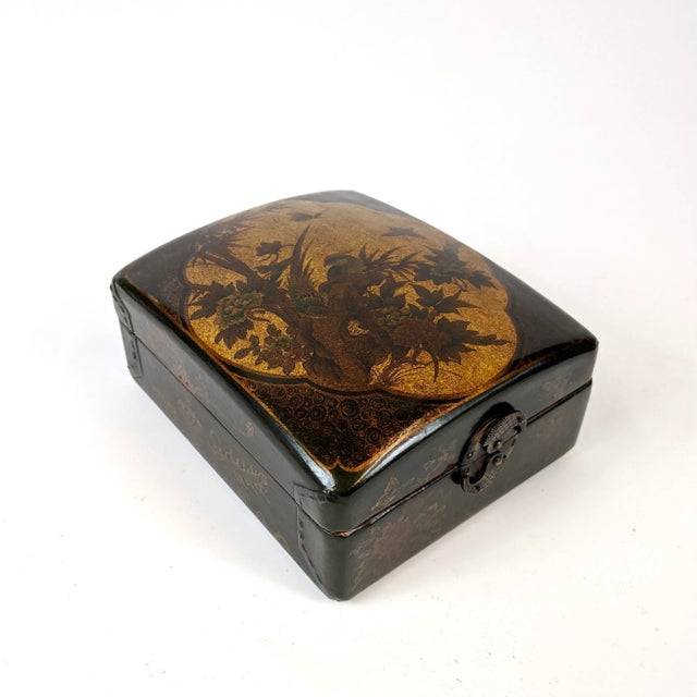 Black 20th Century Hand Painted Leather Jewelry Box For Sale - Image 8 of 8
