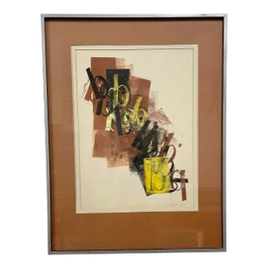 1970s Signed Abstract Typography Screen Print, Framed