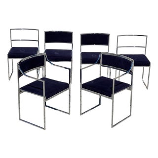 Vintage Italian Chairs and Armchairs in Stainless Steel, 1970, Set of 6 For Sale