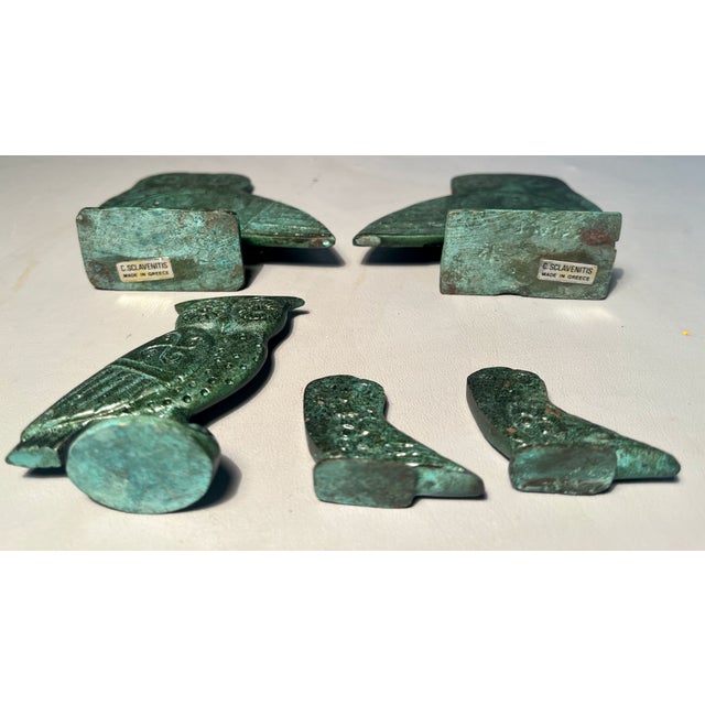 2000 - 2009 A Bronze Owl Family of 5 From Greece by C.Sclavenitis Greek Coin Pattern For Sale - Image 5 of 6