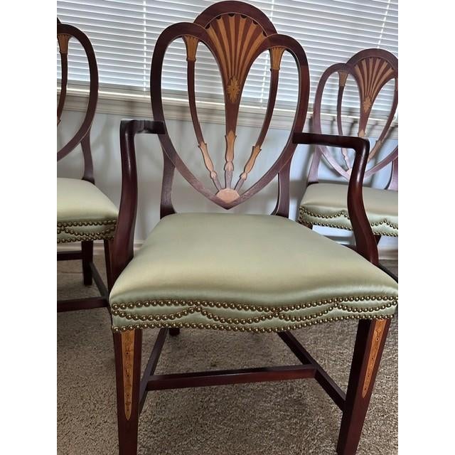 1990s Baker Inlaid Mahogany Norfolk Hepplewhite Dining Room Chairs For Sale - Image 10 of 17
