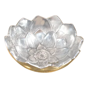 2000s Arthur Court Post Modern Cast Aluminum Repousse Round Lotus Bowl