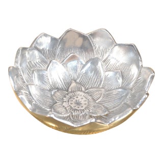 2000s Lotus Arthur Court Post Modern Cast Aluminum Repousse Round Bowl For Sale