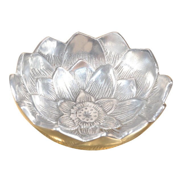 2000s Lotus Arthur Court Post Modern Cast Aluminum Repousse Round Bowl For Sale