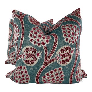 Schumacher "Persephone" in Peacock 22" Pillows-A Pair For Sale