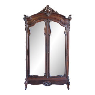 Antique French Louis XV Rococo Mirrored Armoire For Sale