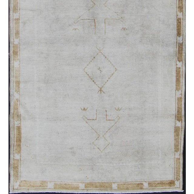 Muted Vintage Turkish Oushak Runner a Faint Tribal Design For Sale - Image 4 of 12