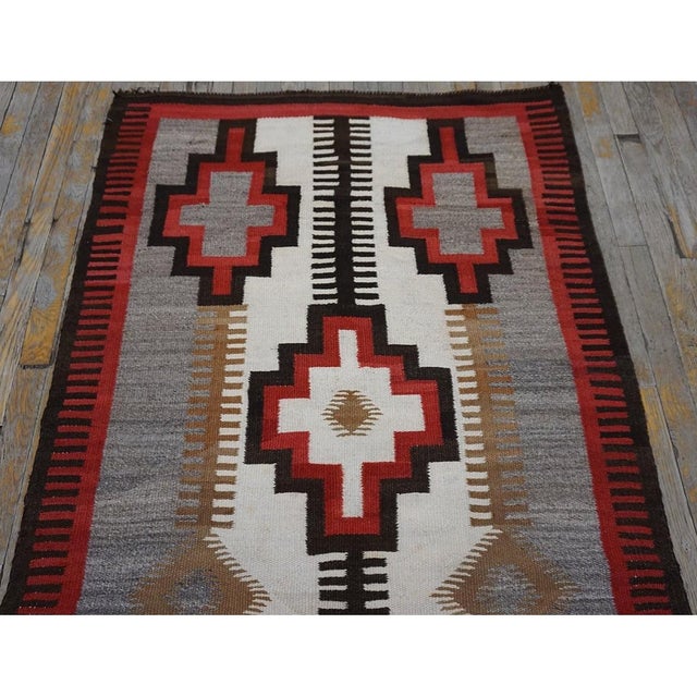 Native American 1920s Small Tribal Antique Bold Geometric Native American Flat Weave Navajo Rug For Sale - Image 3 of 11
