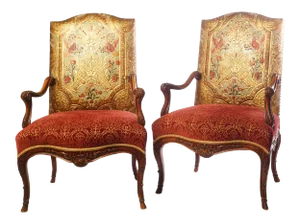 Vintage Italian Walnut Arm Chairs With Embossed Leather - a Pair