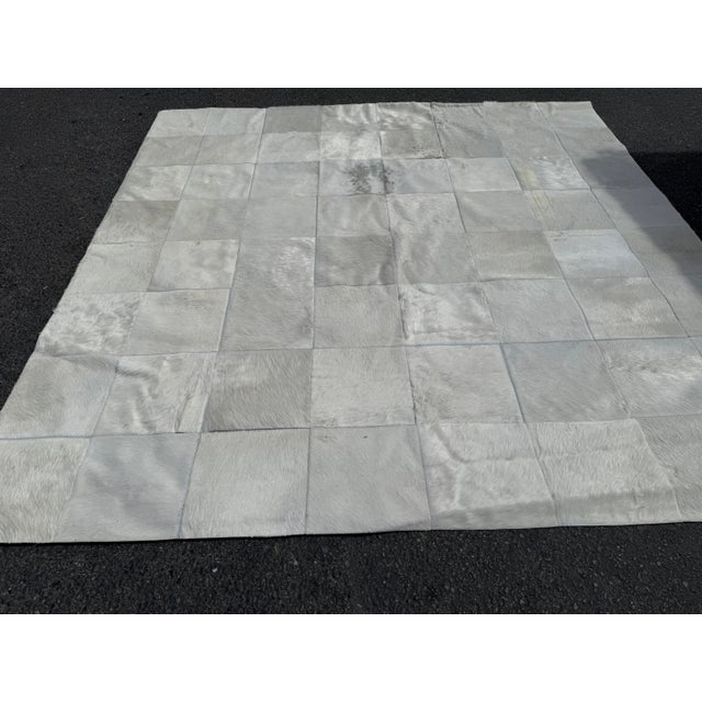 Animal Skin 8ft Square Silver Gray Patchwork Hair on Hide Area Rug For Sale - Image 7 of 12