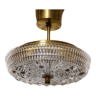 Mid-20th Century Small Pendant Light of Cast Glass and Brass For Sale