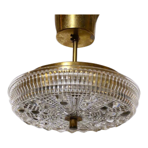 Mid-20th Century Small Pendant Light of Cast Glass and Brass