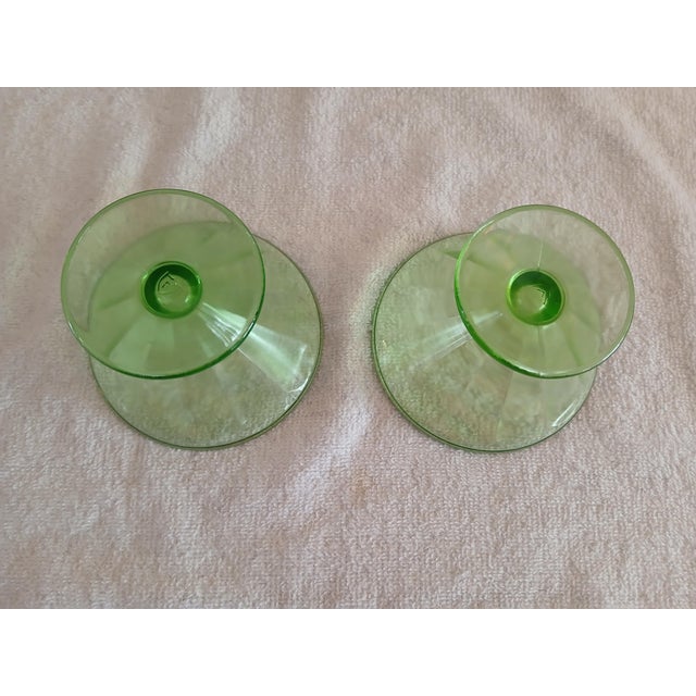 1930s Vintage 1930's Depression / Uranium Glass Federal Glass Paneled Optic Sherbets (2) For Sale - Image 5 of 6