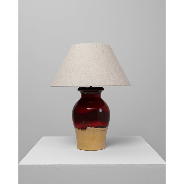 20th Century German Red And Tan Ceramic Table Lamp For Sale - Image 16 of 18