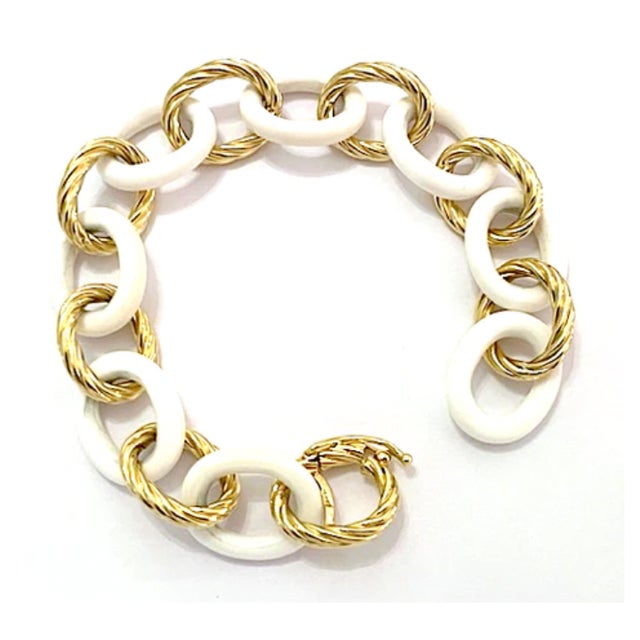 Not Yet Made - Made To Order Christina Addison Elegant Alternating Yellow Gold Twisted Link and Black Jade Link Bracelet For Sale - Image 5 of 12