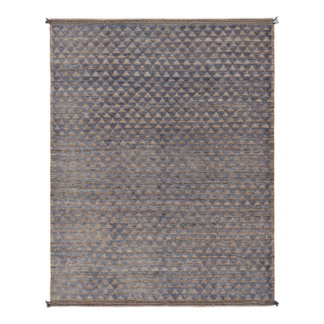 Rug & Kilim’s Moroccan Style Rug in Blue with Brown Geometric Patterns - 6x8 For Sale