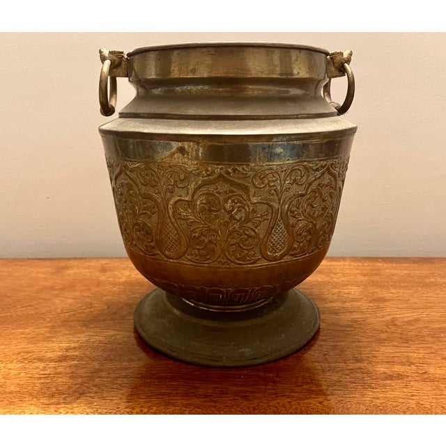 Antique Chinoiserie Incised Brass Cachepot For Sale - Image 11 of 12