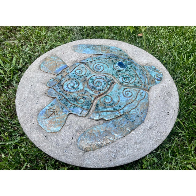 Mediterranean Sea Turtle Mosaic Garden Stone, Hand Made For Sale - Image 3 of 6