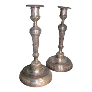 Antique 19th Century French Silvered Bronze Candlesticks in the Baroque Taste - a Pair