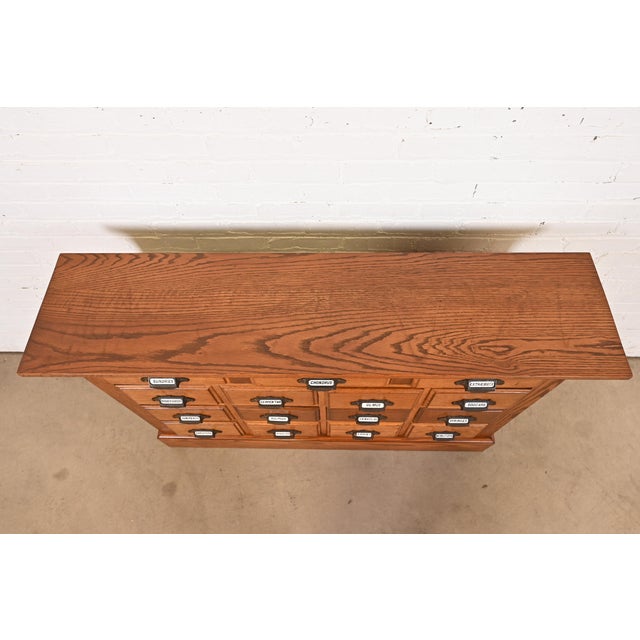 Antique Arts & Crafts Oak 15-Drawer Filing Cabinet or Apothecary Cabinet, Circa 1900 For Sale - Image 9 of 12