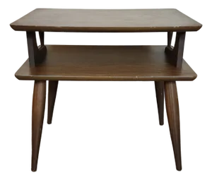 Vintage Mid Century Modern Brown Faux Wood Top 2 Tier End Side Table