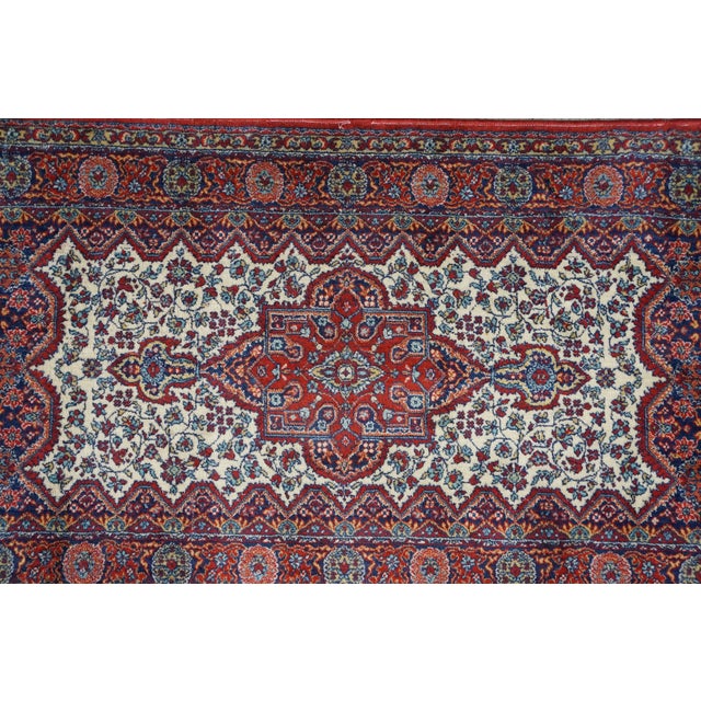 Vintage Hand-Knotted Oriental Geometric Medallion Wool Rug Ivory Crimson 3x6' For Sale - Image 4 of 12