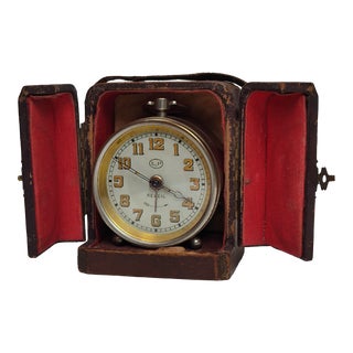 1920s French Charming Alarm Clock l.p in His Case For Sale