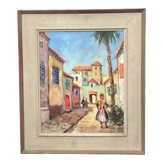 Mid 20th Century Painting of Tropical Town For Sale