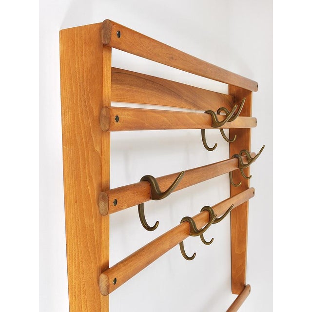 Mid-Century Coat Rack in Beech with 8 Brass Hooks attributed to Carl Auböck, 1950s For Sale - Image 14 of 18