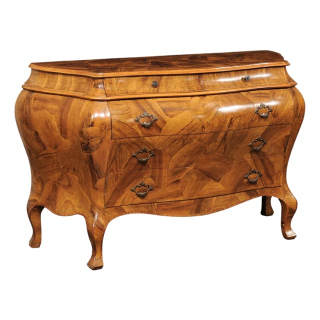 Mid 20th Century Italian Beautifully Veneered Bombé Chest For Sale