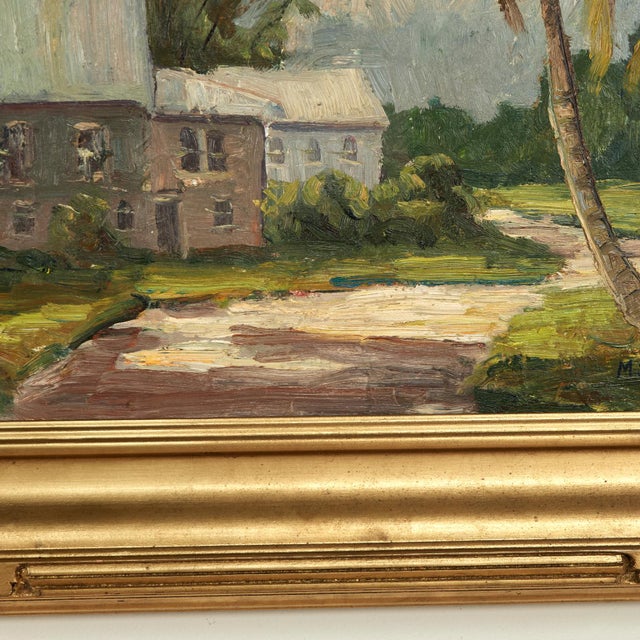 Vintage Tropical Landscape Painting With Houses by Melville F. Stark For Sale In West Palm - Image 6 of 12