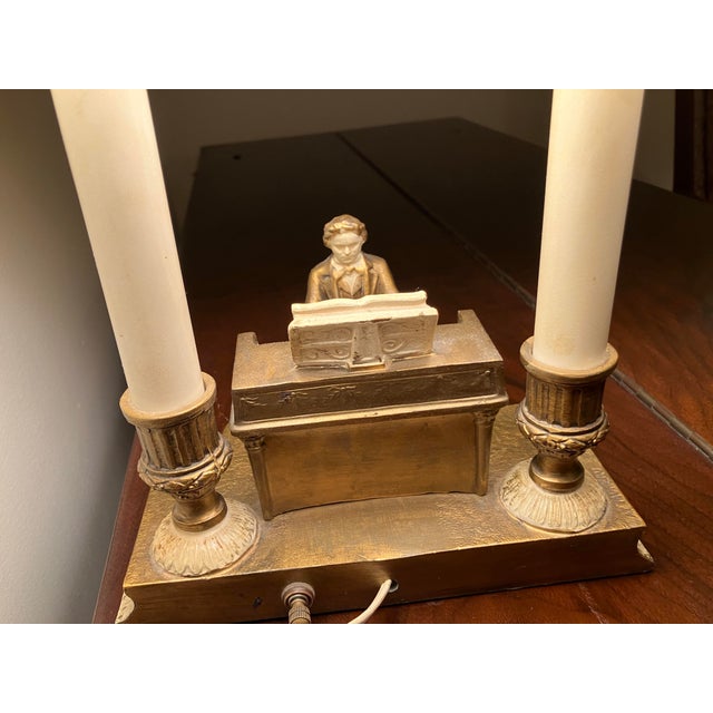 Antique Figural 1932 Beethoven-Themed Piano Lamp W/Original Shade by J.B.Hirsch For Sale In Baltimore - Image 6 of 6