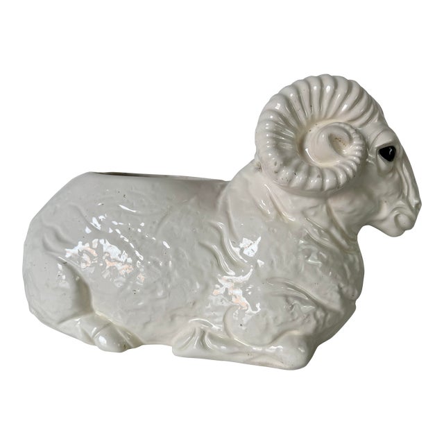 Hollywood Regency Seated Ram Ceramic Planter For Sale