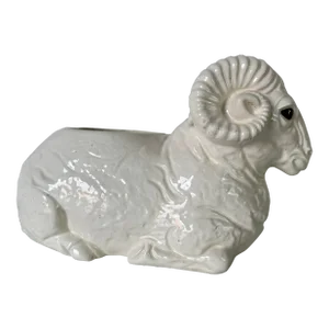 Hollywood Regency Seated Ram Ceramic Planter