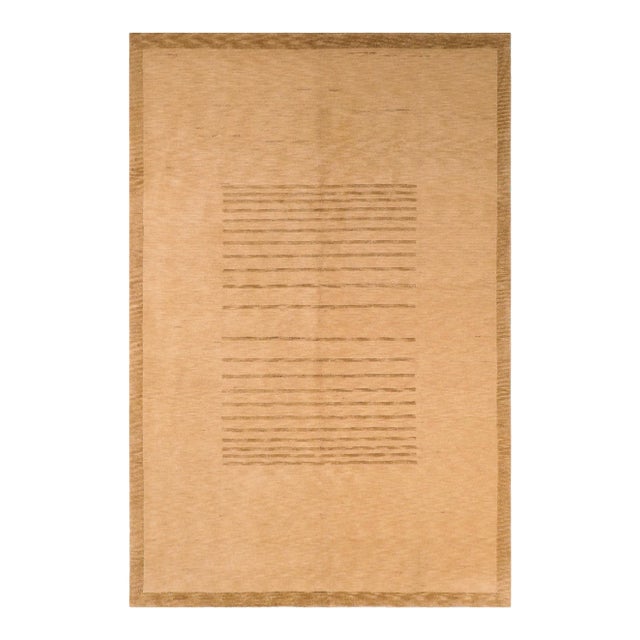 1980s Nepalese Alise Tan/Green Wool Rug - 6'2'' X 9'1'' For Sale