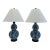 Late 20th Century Pair of Ralph Lauren Home Blue & White Porcelain Double Gourd Table Lamps With White Shades For Sale