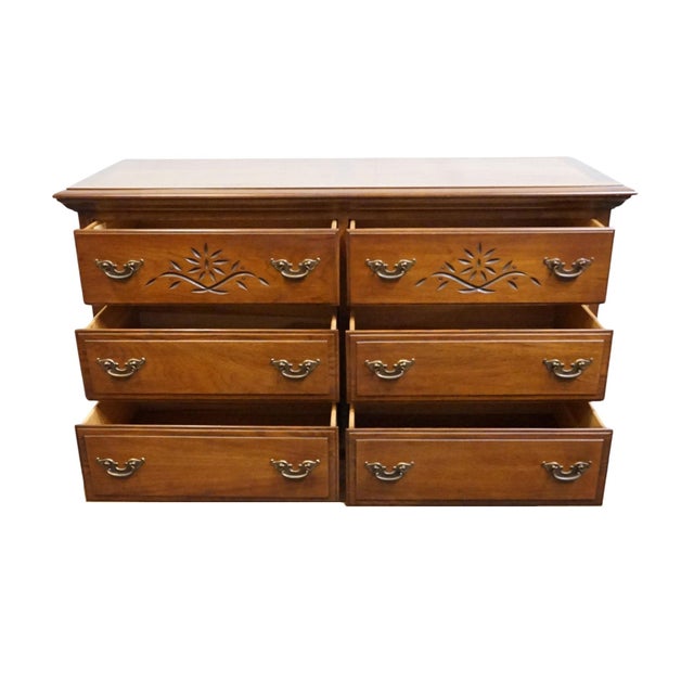 Broyhill Broyhill Furniture Penn Colony Solid Cherry Early American Colonial 54" Double Dresser 2600-22 For Sale - Image 4 of 14