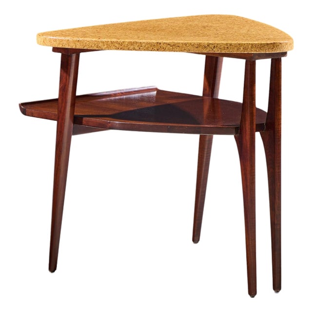Paul Frankl for Johnson Furniture Mid Century Cork and Mahogany Side End Table For Sale