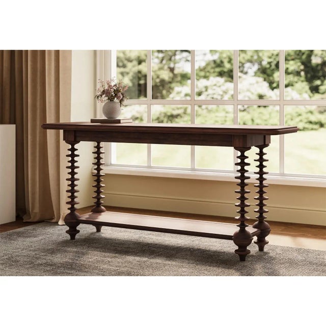 Mid-Century Style Bobbin Leg Console Table in Dark Walnut Finish For Sale - Image 12 of 13