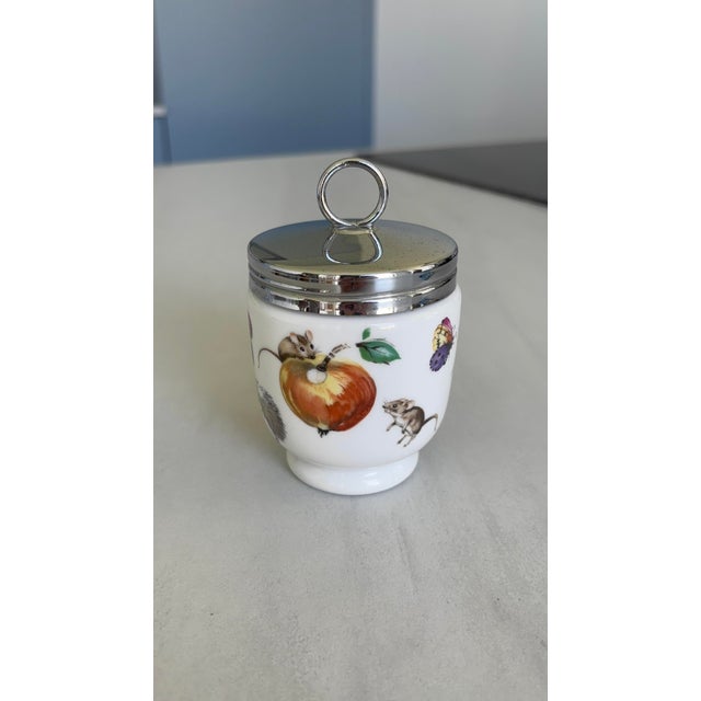 White Large Vintage English Porcelain Egg Cup with Animal Designs from Royal Worcester, 1970s For Sale - Image 8 of 10