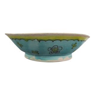 Chinese Tongzhi Turquoise Enamel Hand Painted Flower Octagonal Pottery Bowl For Sale