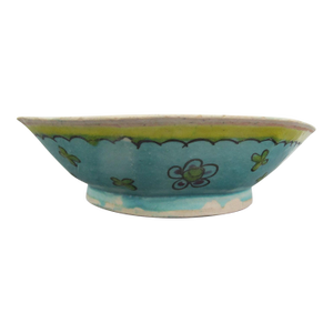 Chinese Tongzhi Turquoise Enamel Hand Painted Flower Octagonal Pottery Bowl