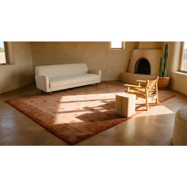 Rose 1920s Pink Rose Geometric Antique Irish Donegal Arts & Crafts Rug 10'8" X 13'3" Handknotted Wool Carpet For Sale - Image 8 of 10