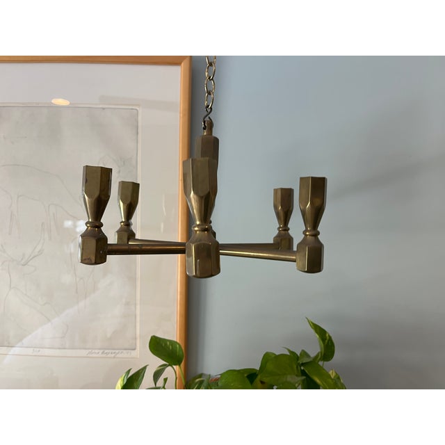 Mid-Century Modern Vintage Mid Century Modern 1960's Swedish Gusum Metallslöjden 6-Arm Brass Chandelier Hanging Candelabra For Sale - Image 3 of 6